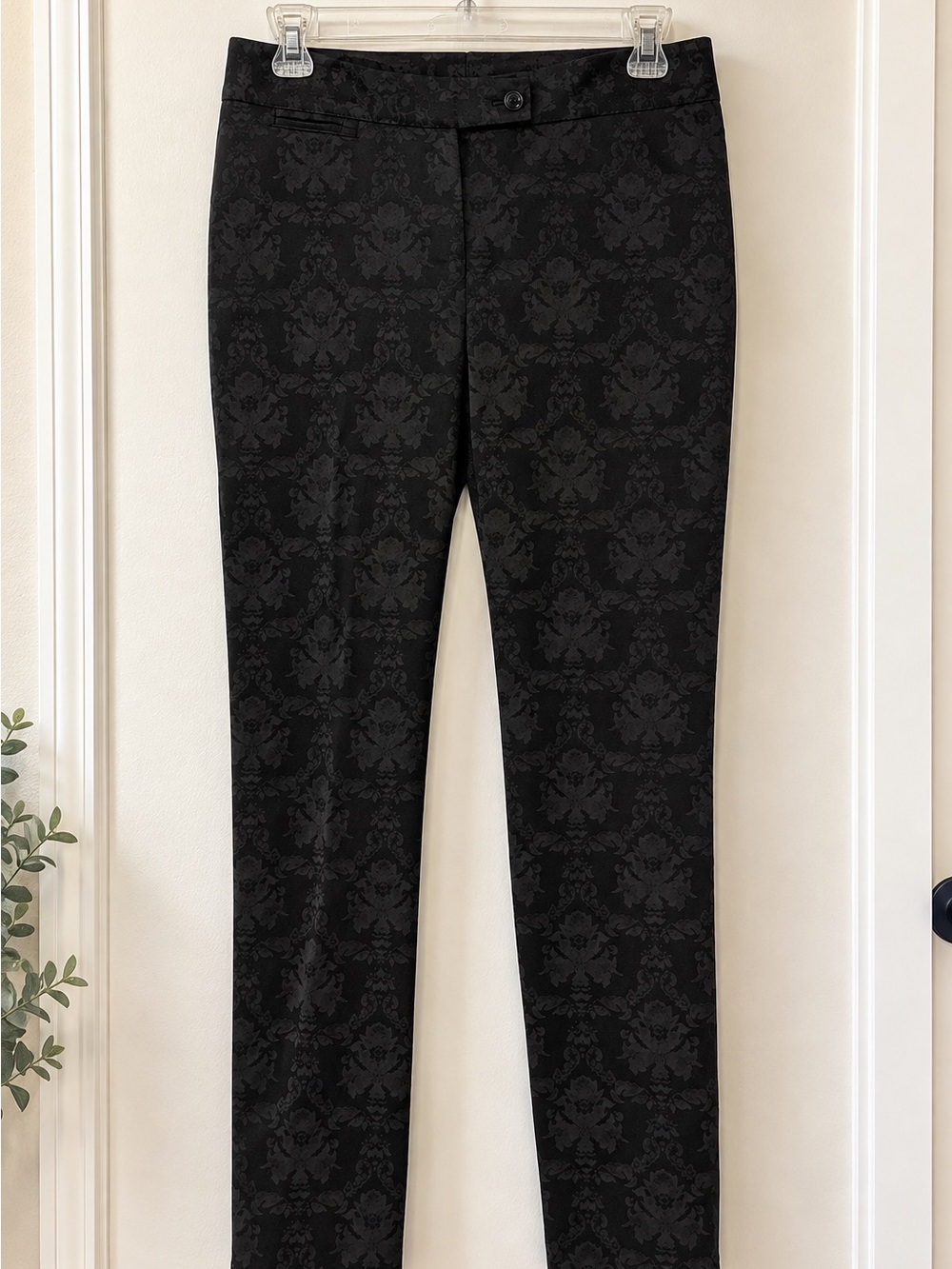 White House Black Market Black Jacquard Slim Dress Pants